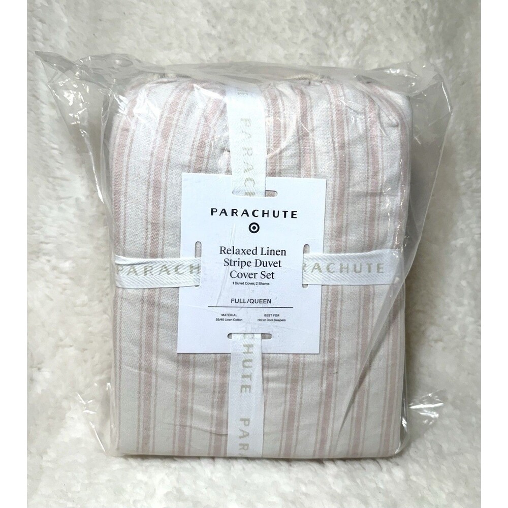 Full/Queen Relaxed Linen Stripe Duvet Cover & Sham Set Petal & Parchment - Picture 4 of 4